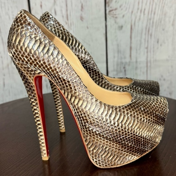CHRISTIAN LOUBOUTIN Daffodile SnakeSkin Ayer’s women’s platform high heels 37.5 - Picture 3 of 16
